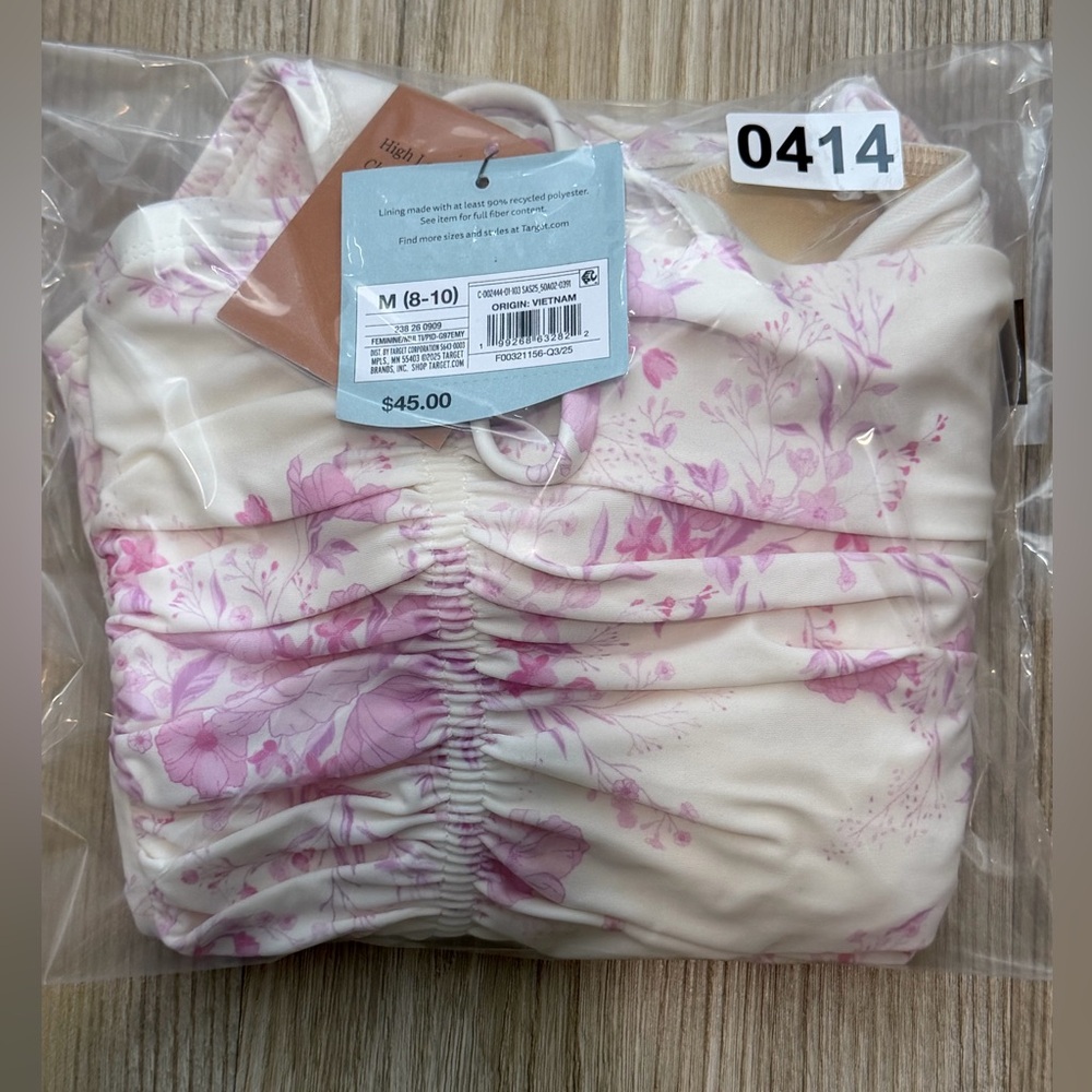 Women's Floral Print Tunneled Straight Neck One Piece - Shade & Shore™ Pink M - Picture 14 of 14